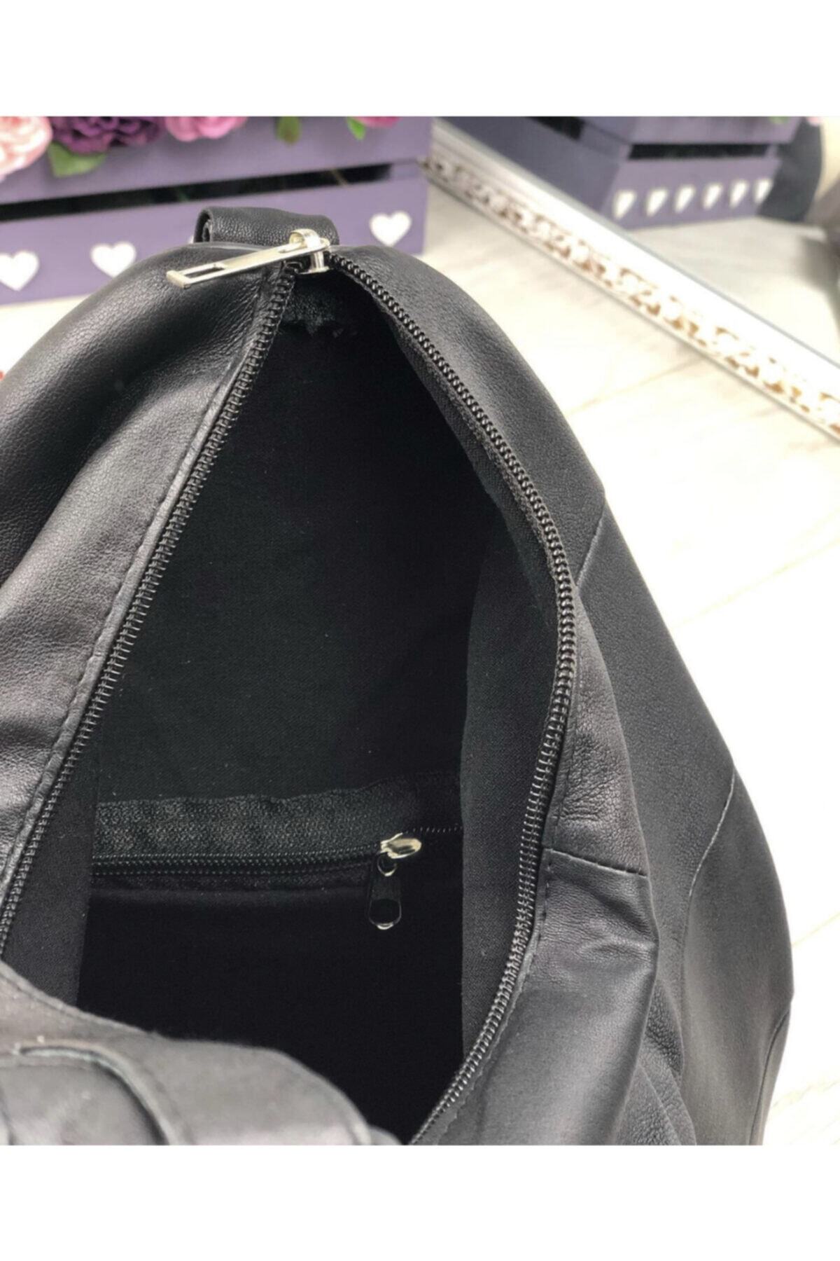 Deribag Hakiki Deri Kadın Sırt Çantası Siyah 25*36*16 Cm görsel 6