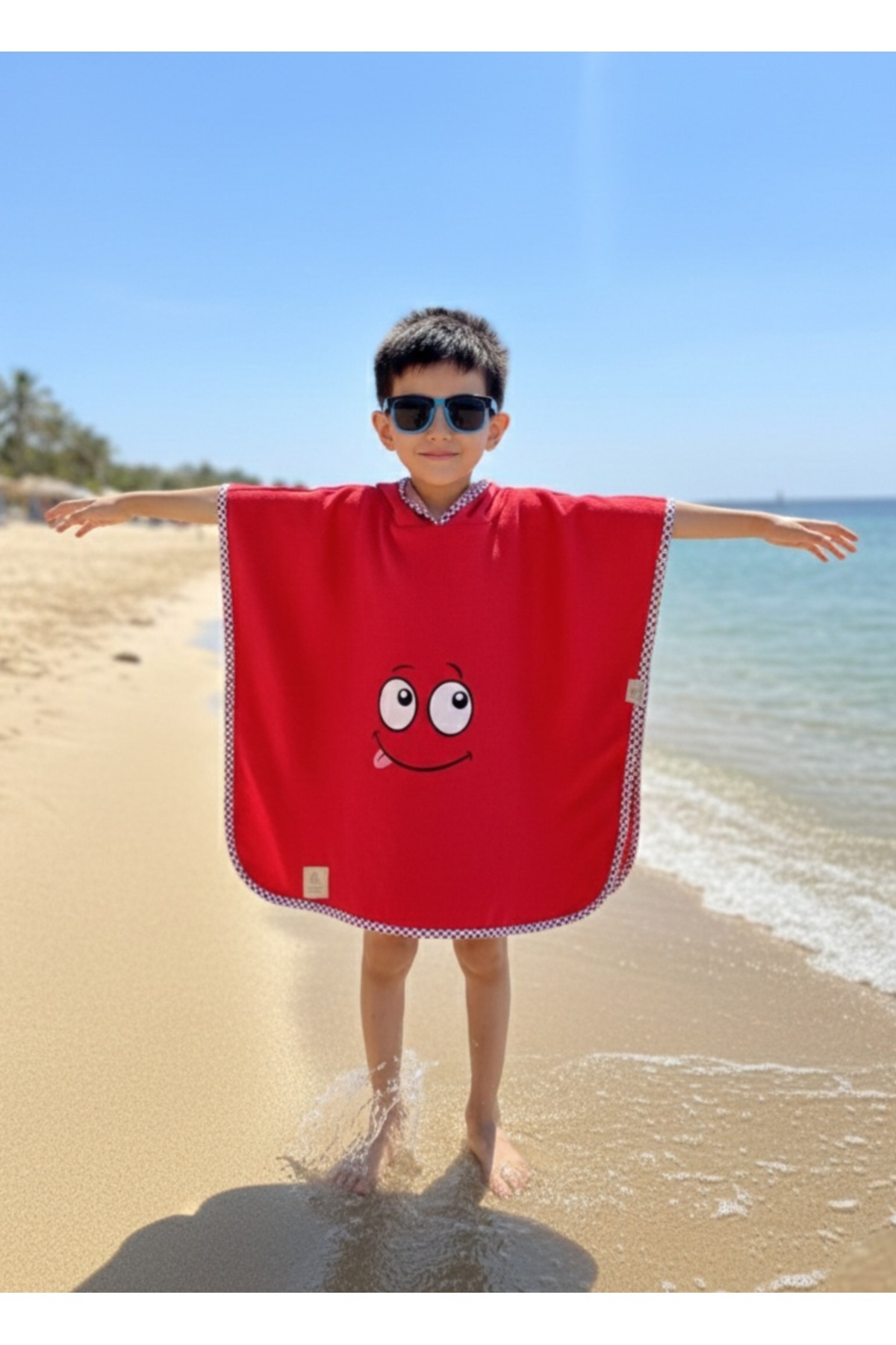 PAMUK HANIM Pamuklu yumuşacık Havlu Kız-erkek Çocuk Deniz Plaj, Havuz, banyo Kapşonlu Panço KIRMIZI /GÖZ fotoğrafı 2 (önizleme)