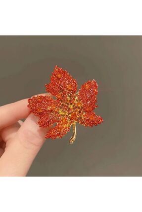 Punky Store TURUNCU ZİRKON TAŞLI YAPRAK BROŞ