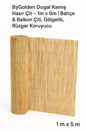 Bygolden Doğal Kamış Hasır Çit – 1m x 5m | Bahçe Çiti & Balkon Çiti, Gölgelik...