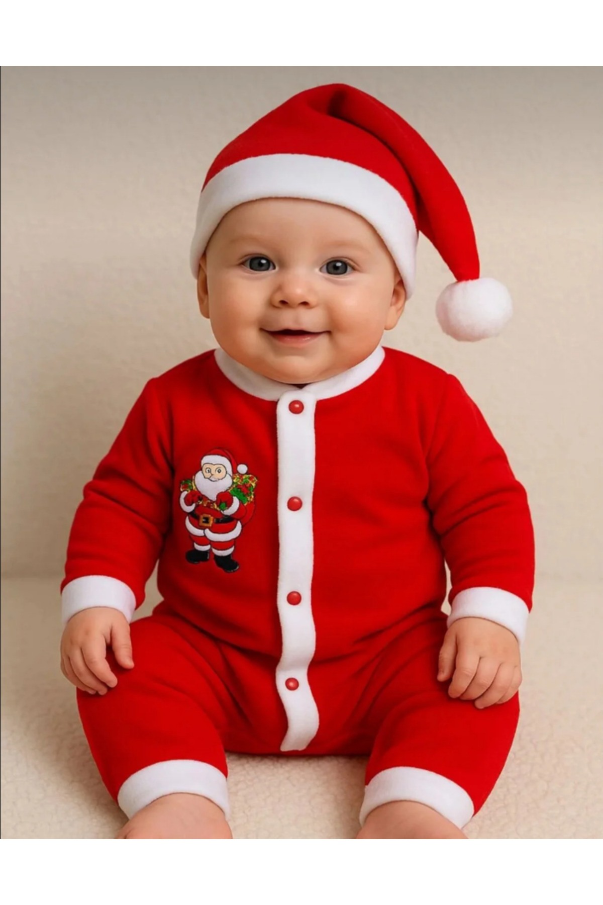 Kidsella UNISEX YILBAŞI NOEL BABA TEMALI ŞAPKALI BEBEK TULUM ( DAR KALIP 2 BEDEN BÜYÜK TERCİH EDİLMELİDİR) fotoğrafı 5 (önizleme)