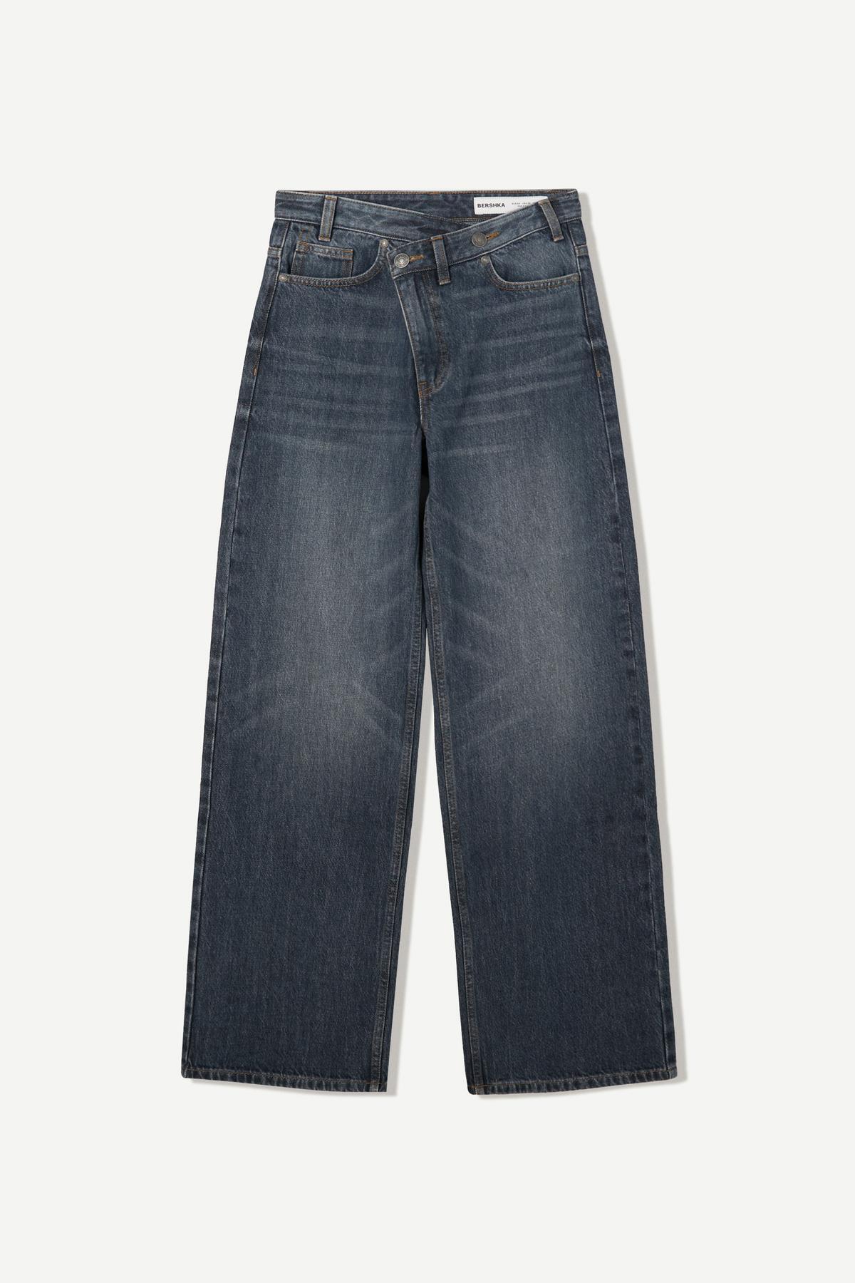 Bershka  Çapraz bel detaylı yüksek bel geniş paça jean - Görsel 5