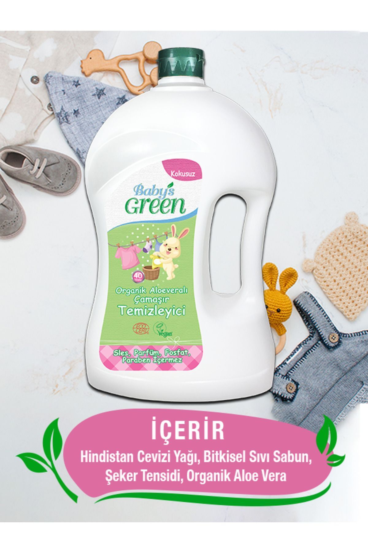 Baby's Green 1500 ml Organik Aloe Veralı Bebek Çamaşır Temizleyici -Kokusuz- (40 YIKAMA) fotoğrafı 3 (önizleme)