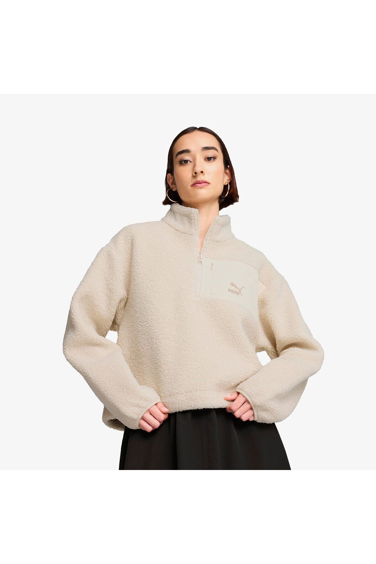 ムヒ23000 Puma Classics Winterized Half-Zip Kadın Krem Polar Sweatshirt