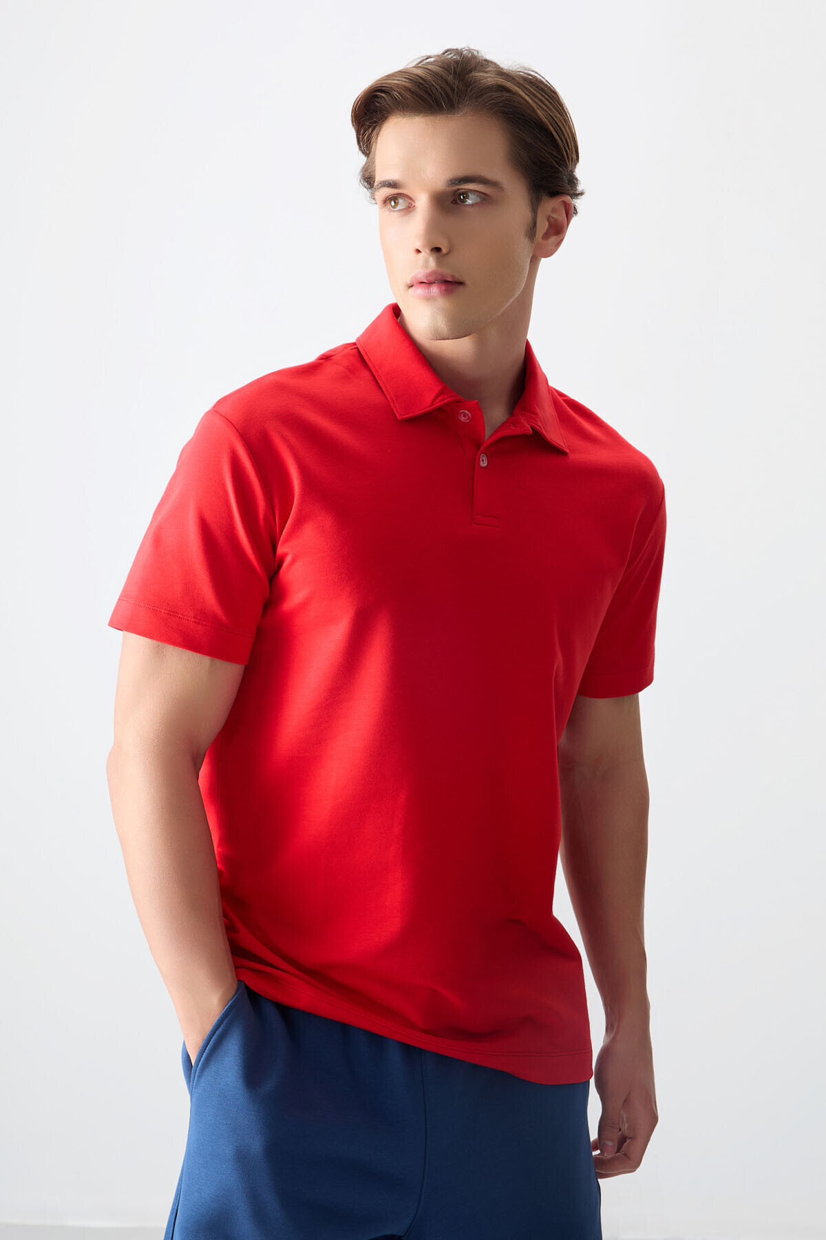 Fiesta Cotton Thick Soft Textured Polo Neck Oversize Fit Basic Men's T-Shirt- 88381