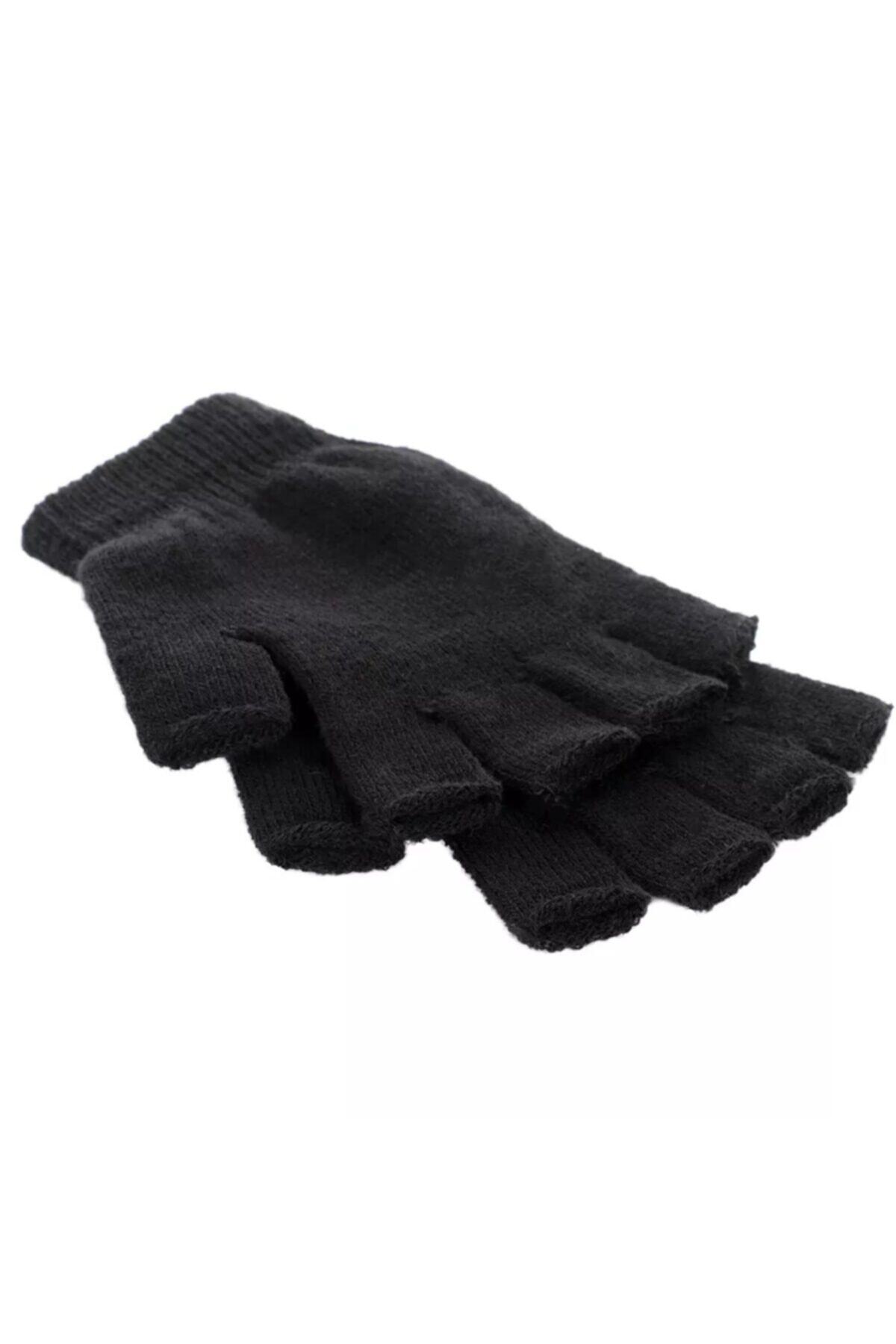 PAKER GİYİM Siyah Unisex Parmaksız Kesik Yarım Parmak Kışlık Örme Triko Eldiven görsel 4