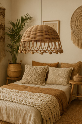 Belkıs Rattan Rattan Bambu Hasır Sarkıt Avize Çap: 35 Cm Yükseklik: 20 Cm