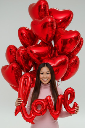 Baloncu Dede Kalp Desenli 10 Adet Kırmızı Folyo Helyum Balon 1 Adet Love Balo...