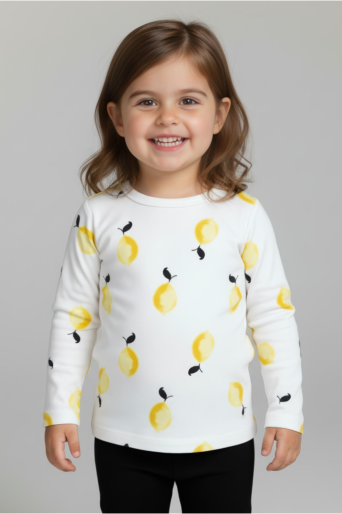 Kyron %100 Pamuk Limon Baskılı Bisiklet Yaka Kız Çocuk Tişört - Beyaz fotoğrafı 3 (önizleme)
