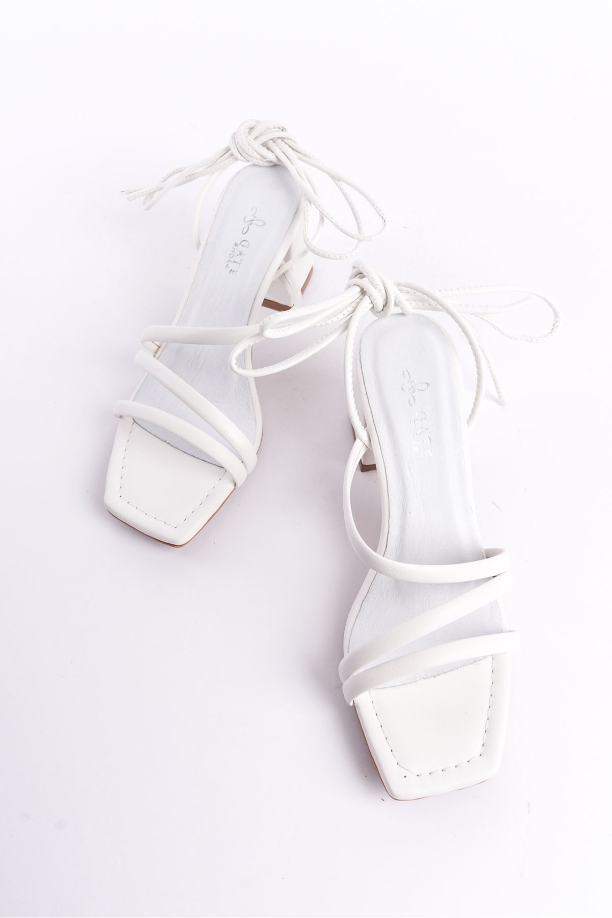 Gate  Çıkarılabilir Ipli Ister Sandalet Ister Terlik Kullanım Hakiki Deri Astar Kadın Sandalet - Beyaz - Görsel 4