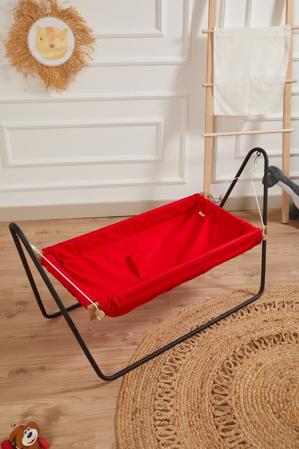 Svava Ahşap Bebek Hamak Beşik Portatif Hamak Beşik (Kırmızı) fotoğrafı 3 (önizleme)