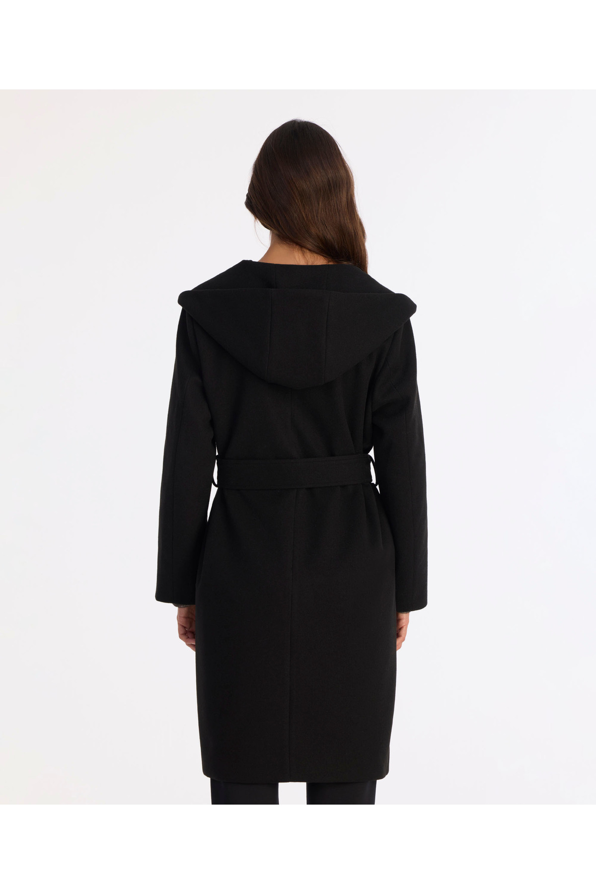 Yargıcı  Kapüşonlu Ve Kemerli Uzun Palto - Görsel 5