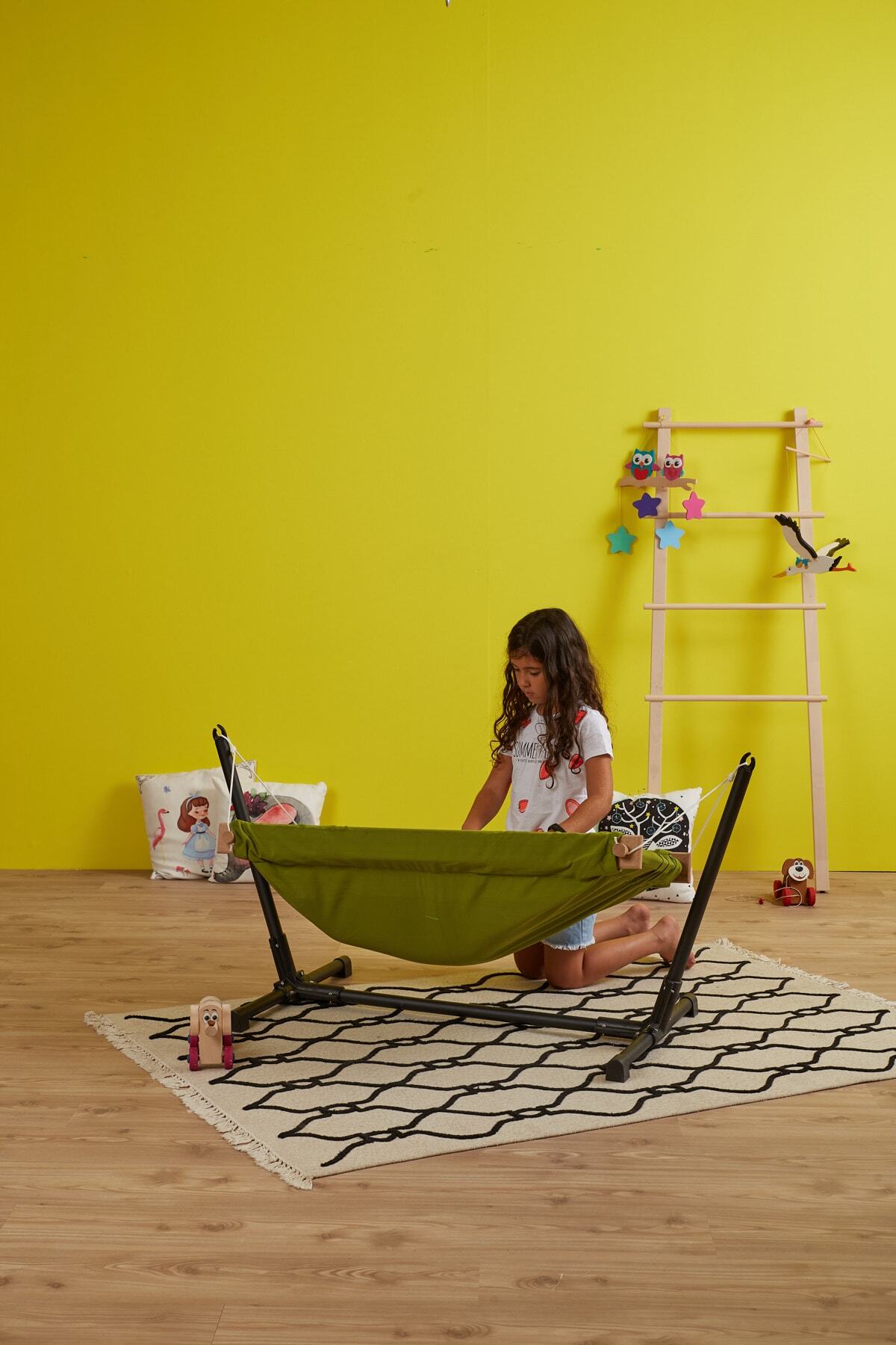 Svava Standlı Ahşap Bebek Hamak Beşik (Yeşil) fotoğrafı 4 (önizleme)