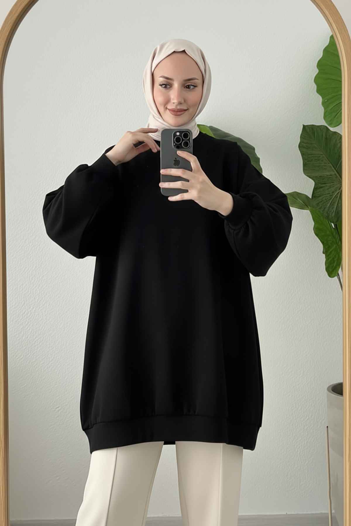 Suede Style  3044 - Rahat, Salaş Basic Kadın Uzun Sweatshirt - Görsel 6