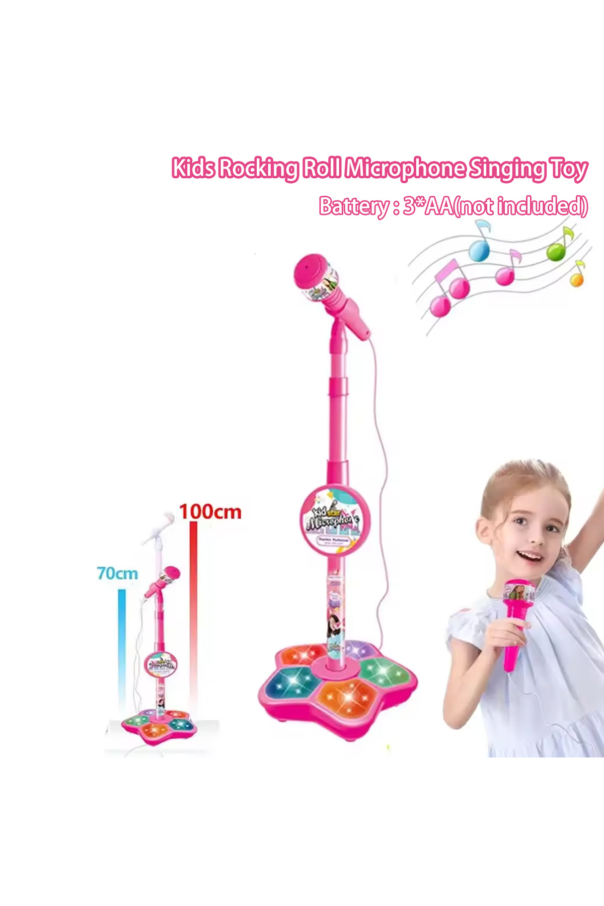 بازی میکروفون استند صورتی بچگانه، کارائوکه الکترونیکی قابل حمل کودکان، میکروفون کارائوکه مهمانی بادوام