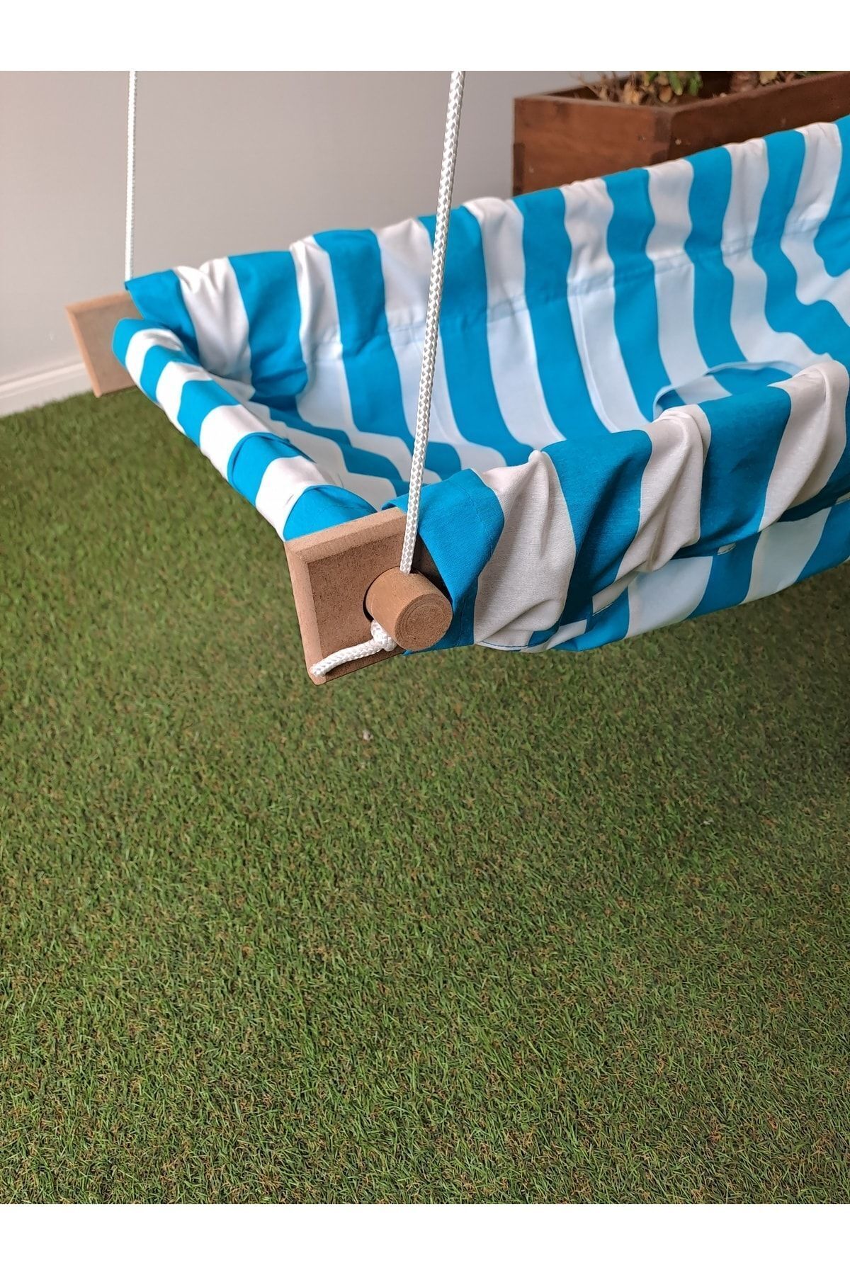 Svava Çizgili Ahşap Yaylı Zıpzıp Hamak Beşik Hoppala Tavana Asılan Hamak Salıncak Bebek Yatağı fotoğrafı 3 (önizleme)