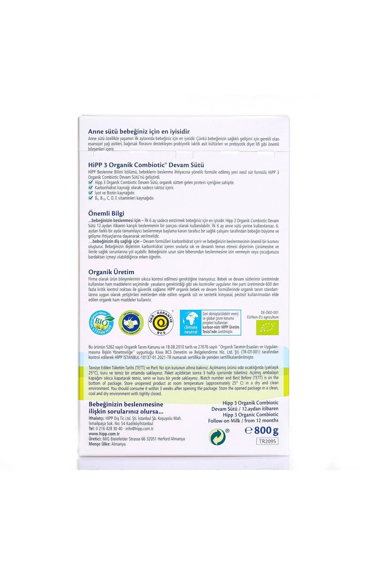 Hipp NO:3 COMBİOTİC DEVAM BEBEK SÜTÜ 800 GR 4 ADET fotoğrafı 5 (önizleme)