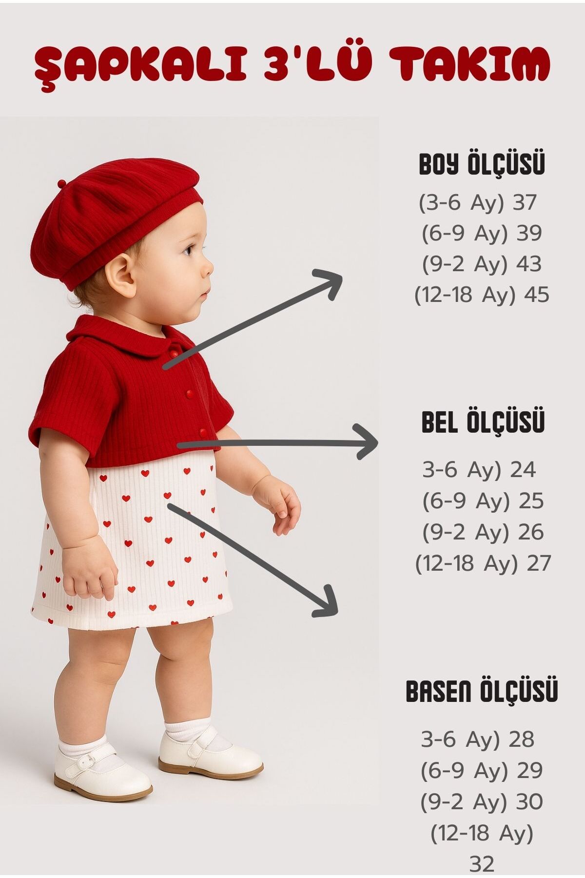 Chicsy Baby Kız Bebek Kalpli Elbise Triko Bolero ve Bereli 3’lü Takım fotoğrafı 4 (önizleme)