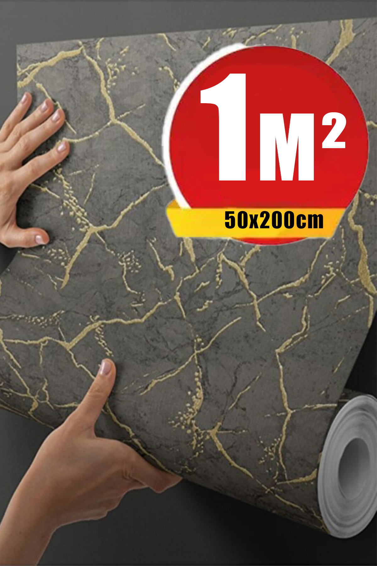Bien Home Bien Exclusive (50CM X 2MT), 1 M² Cm Antrasit Gold Damarlı Mermer Görünümlü Dolap Yapışkanlı Folyo