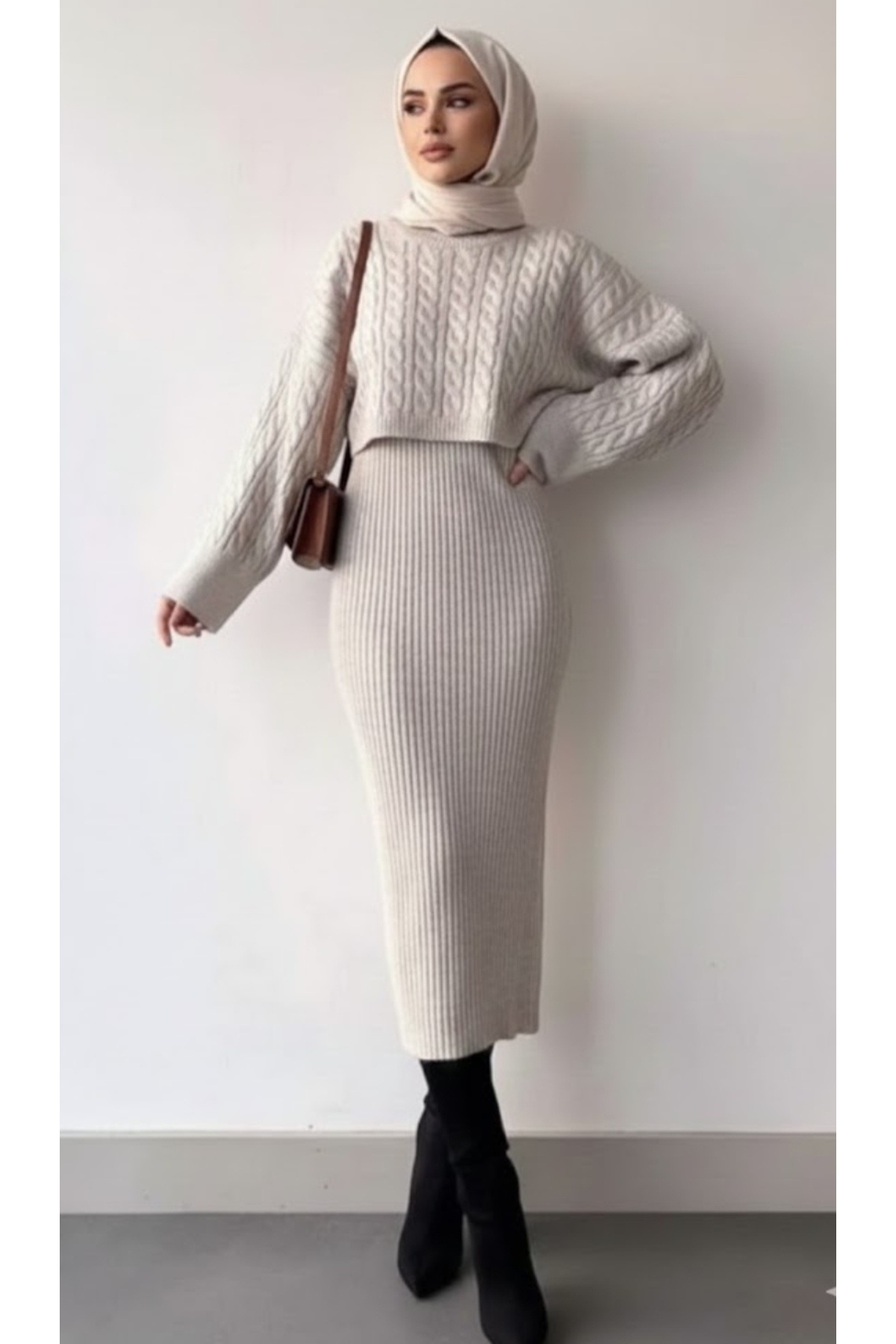 LİBASSİNİ Kadın kışlık saçörgü boğazlı triko ikili takım