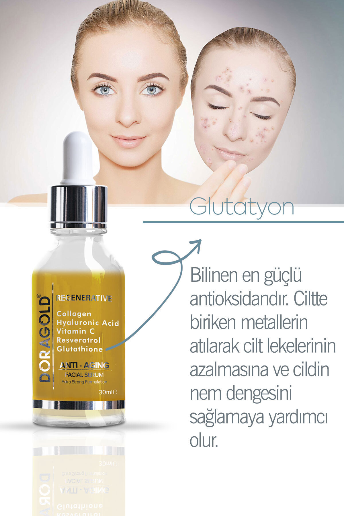 Yaşlanma Kırışıklık Leke Karşıtı Resveratrol Glutatyon C Vitamini Hyalüronik Asit Kolajen Serum 30ml — DG-S411 — تصویر 8 از 8