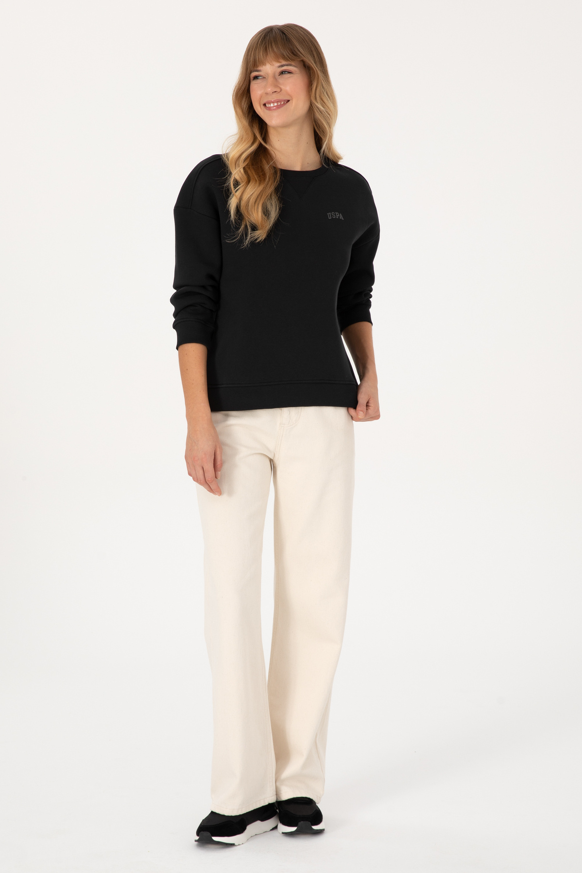 U.S. Polo Assn.  Kadın Siyah Şardonlu Bisiklet Yaka Basic Sweatshırt 50313586-VR046 - Görsel 4