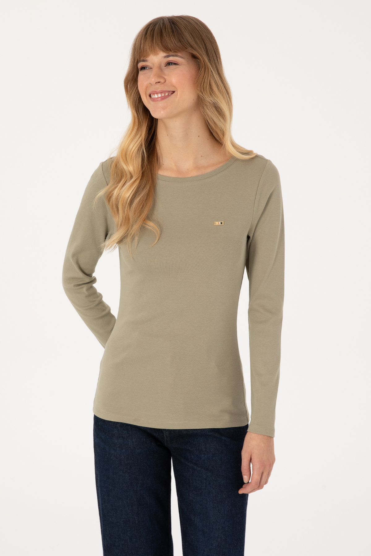 U.S. Polo Assn.  Kadın Açık Haki Slim Bisiklet Yaka Basic Sweatshırt 50315419-VR183 - Görsel 3