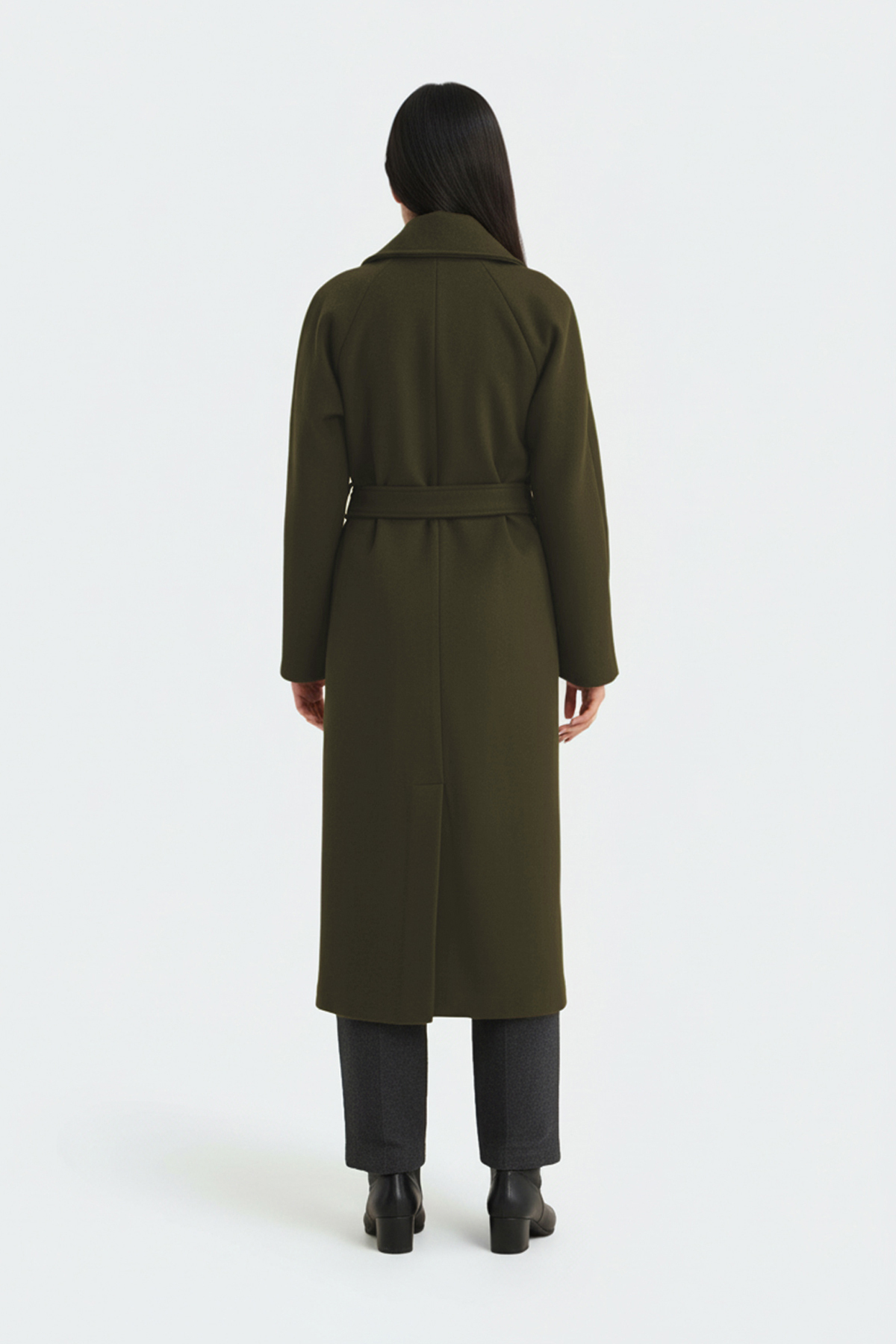 Soydan Güner  Kadın Yünlü Kruvaze Reglan Ara Boy (120 CM)(1 BEDEN BÜYÜK) Kaban Haki 1280 - Görsel 8