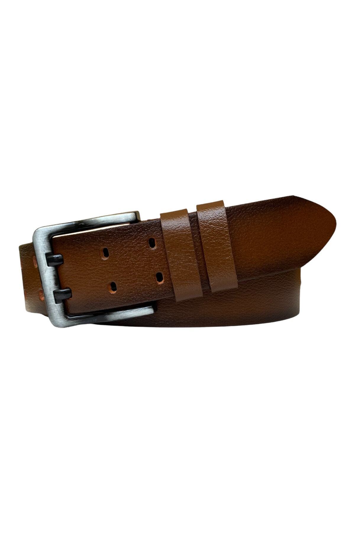 Genuine Leather Double Tongue Brown 4.5 Cm One Piece Denim Sports Belt=tyc00441480250