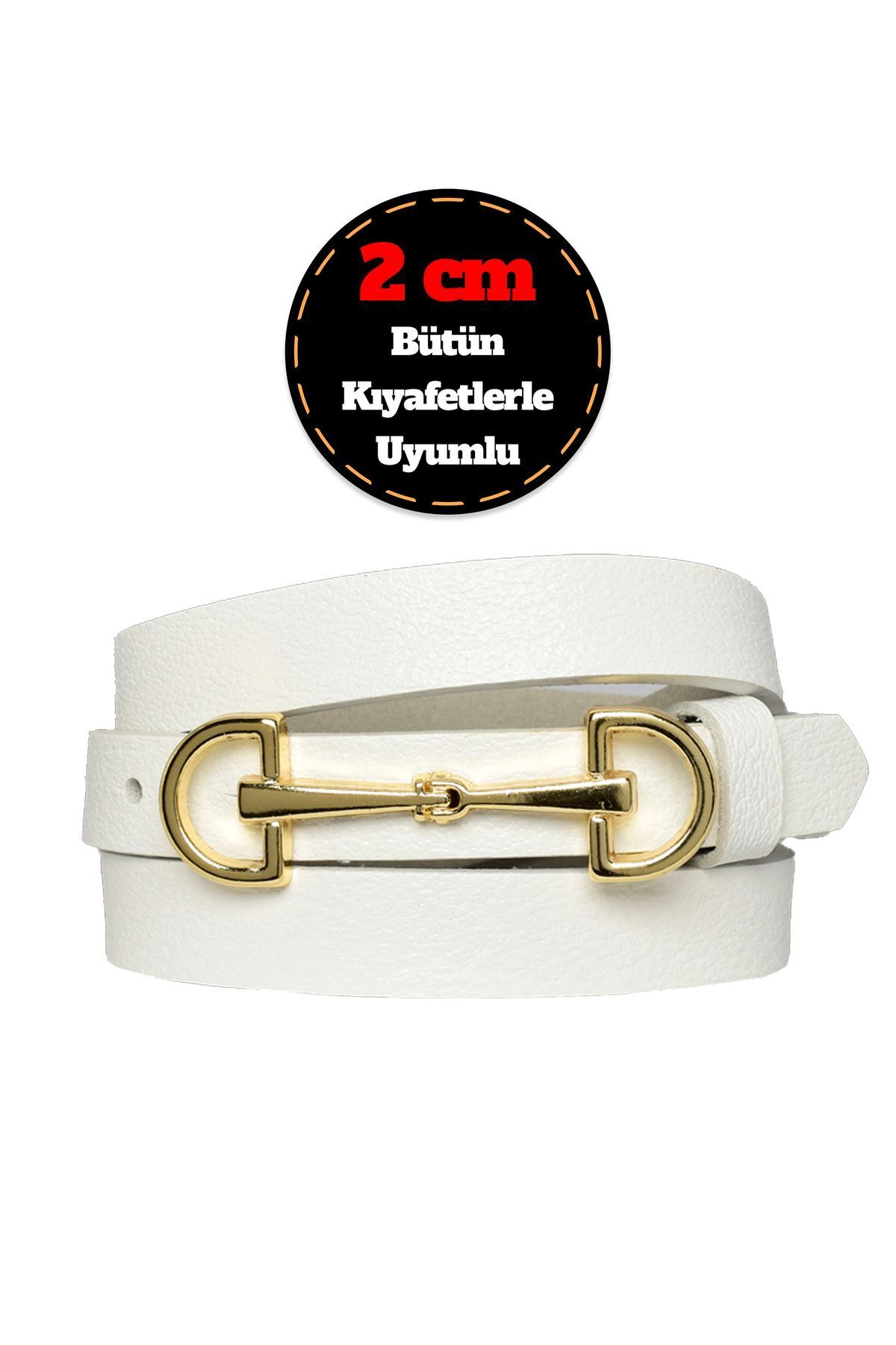 100% Genuine Leather, Gold Color Buckle Thin 2 cm Milk White Women's Belt; Dress, Pants BeltD&D