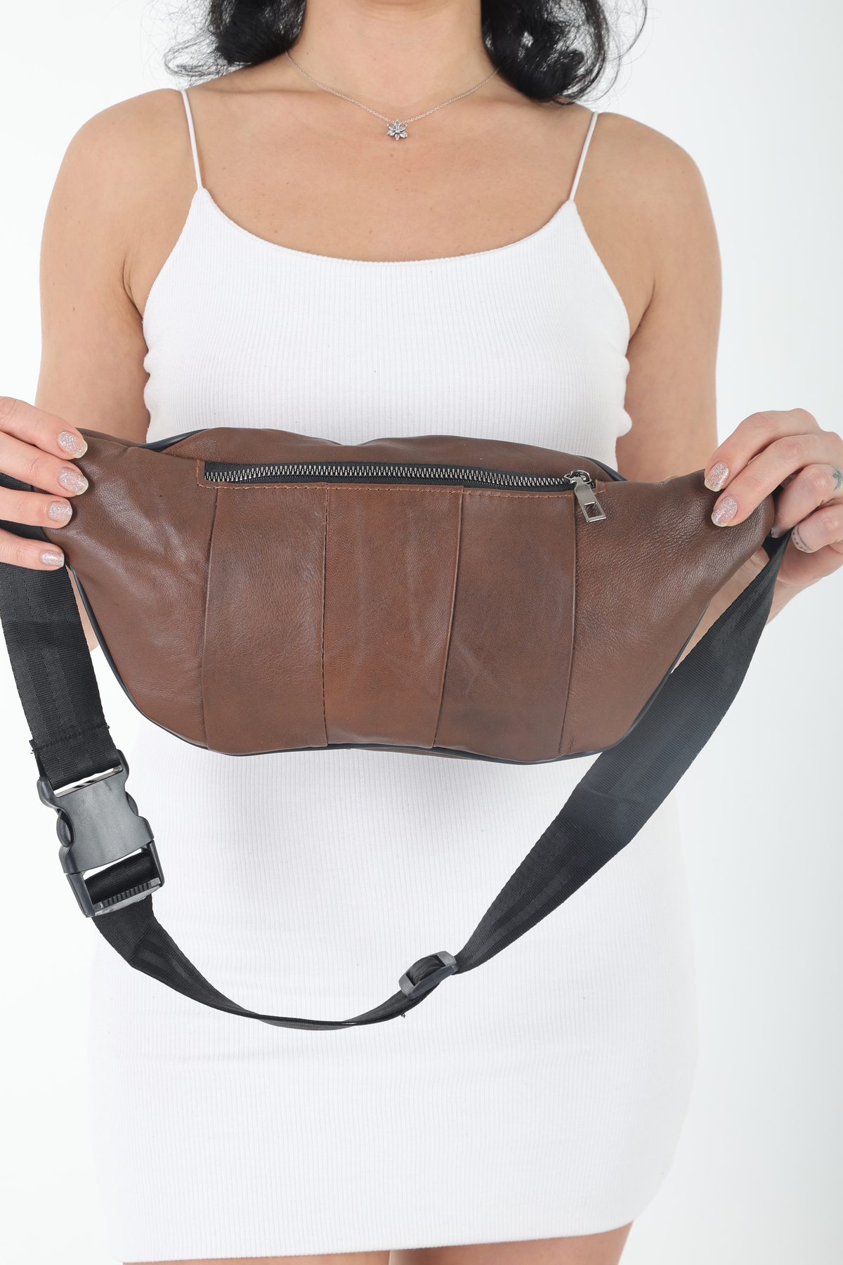 NahitaTyana Unisex Kahve Rengi Çok Cepli Hakiki Deri Freebag Bel Çantası görsel 5