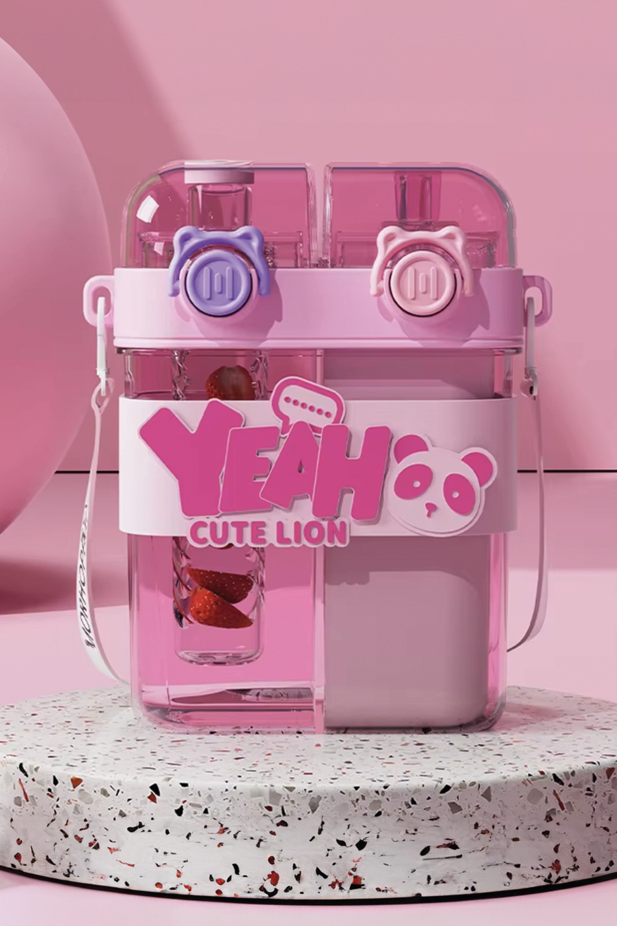 M&B WATER BOTTLE Yeah Çift Bölmeli Suluk - Renkli Boyun Askılı Çift Içimli Okul Çocuk Suluğu Bpa Içermez