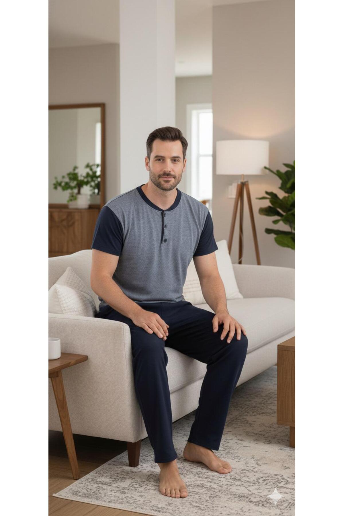 Sude HOMEWEAR  Erkek Kısa Kol Pijama Takımı - Görsel 2