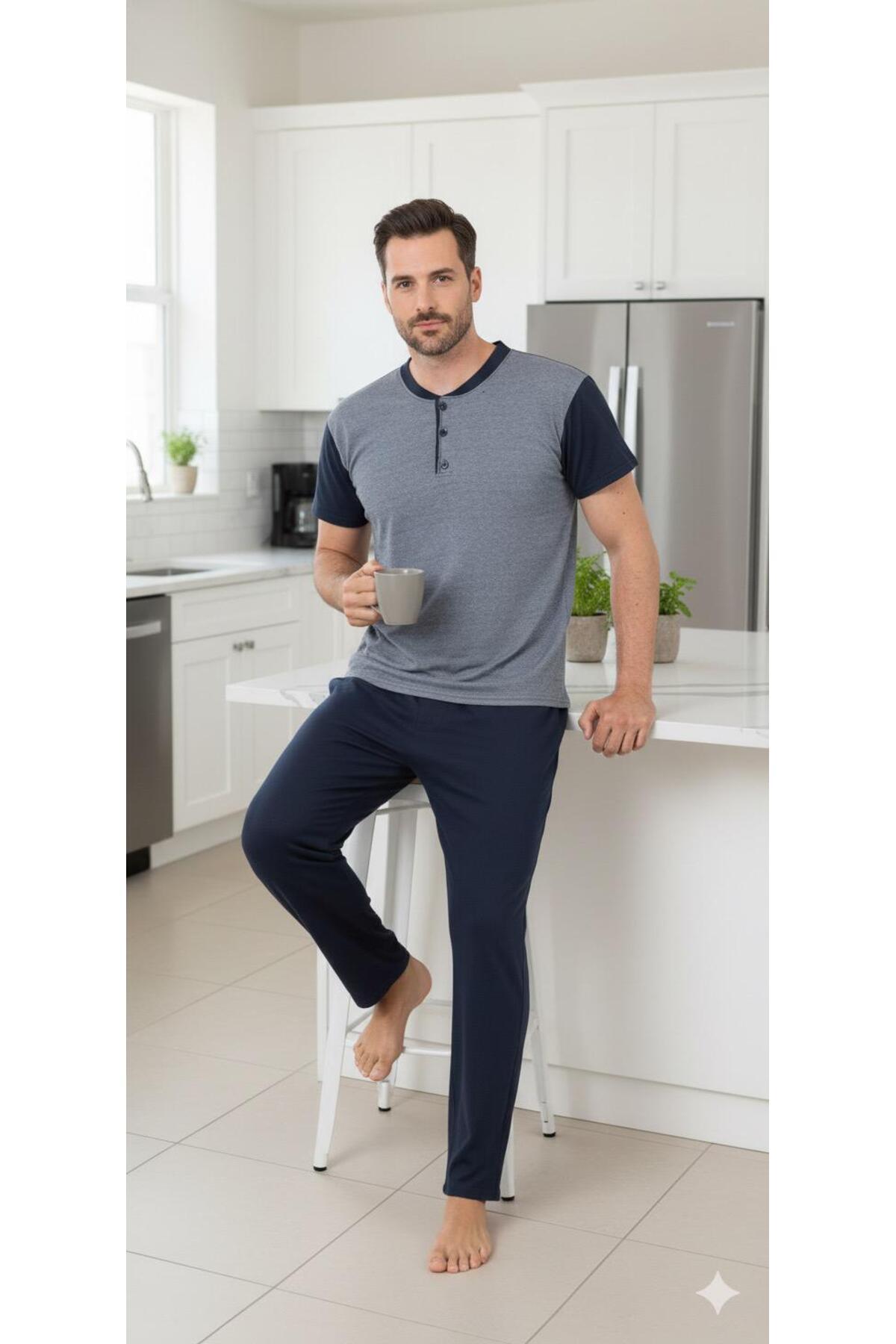 Sude HOMEWEAR  Erkek Kısa Kol Pijama Takımı