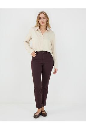 Jimmy Key Acı Kahve Yüksek Bel Normal Paça Dokuma Pantolon
