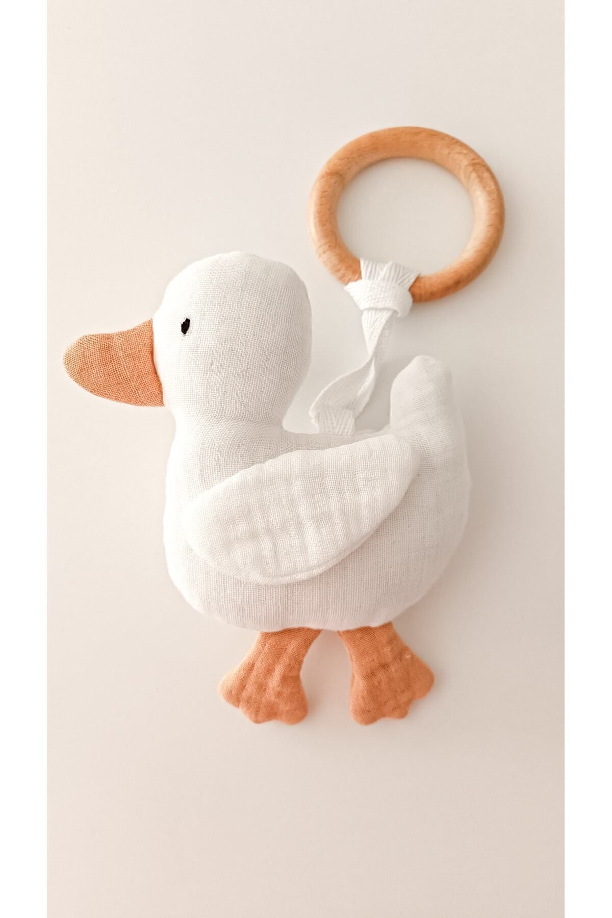 O&G Collection Sevimli Ördek %100 Pamuklu Organik Multi Müslin Ahşap Diş Kaşıyıcı / Bebek Odası Dekor / Oyuncak fotoğrafı 2 (önizleme)