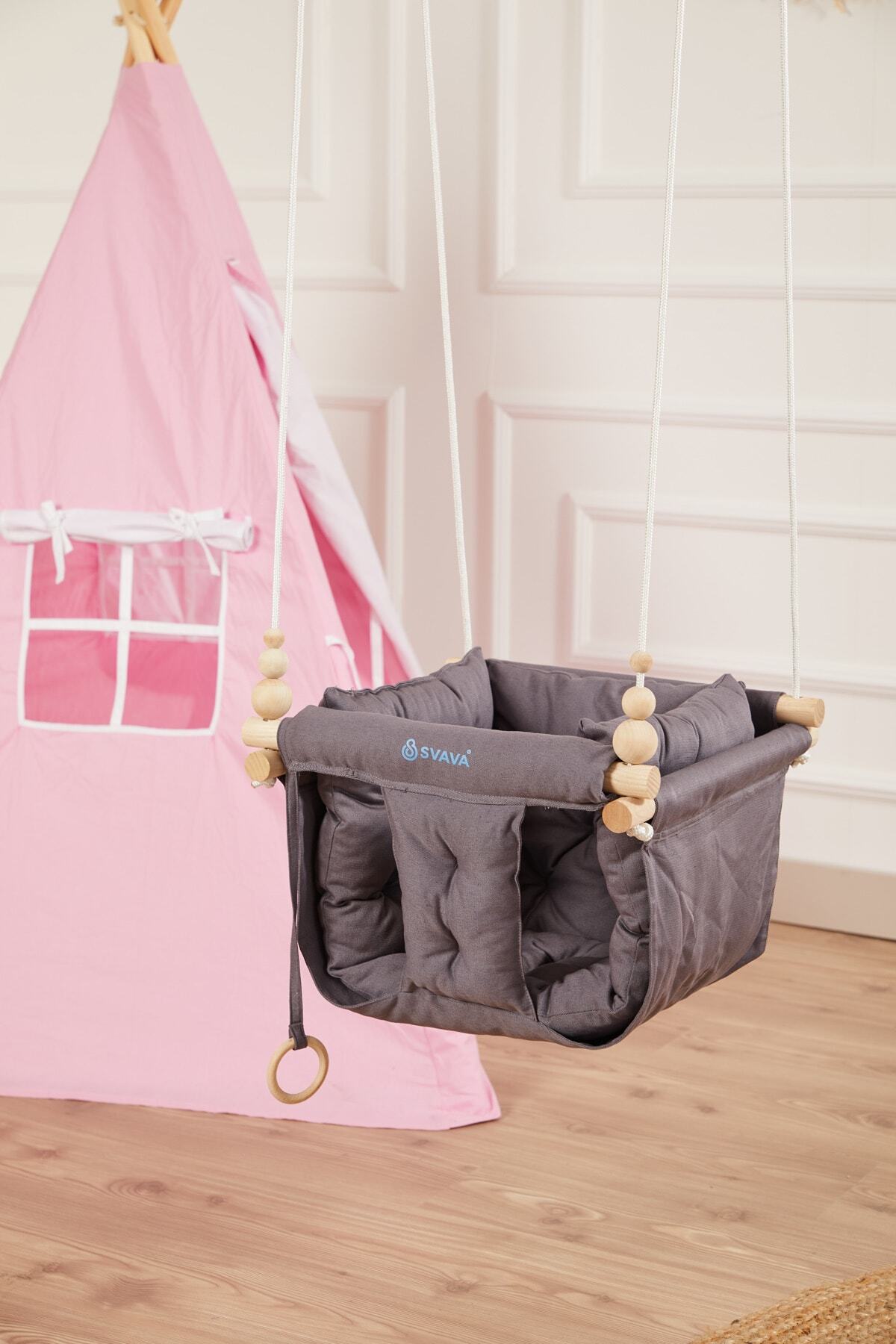 Svava Konfor Ahşap Bebek Salıncak, Tavana Asılan Çocuk Salıncağı (GRİ) fotoğrafı 3 (önizleme)
