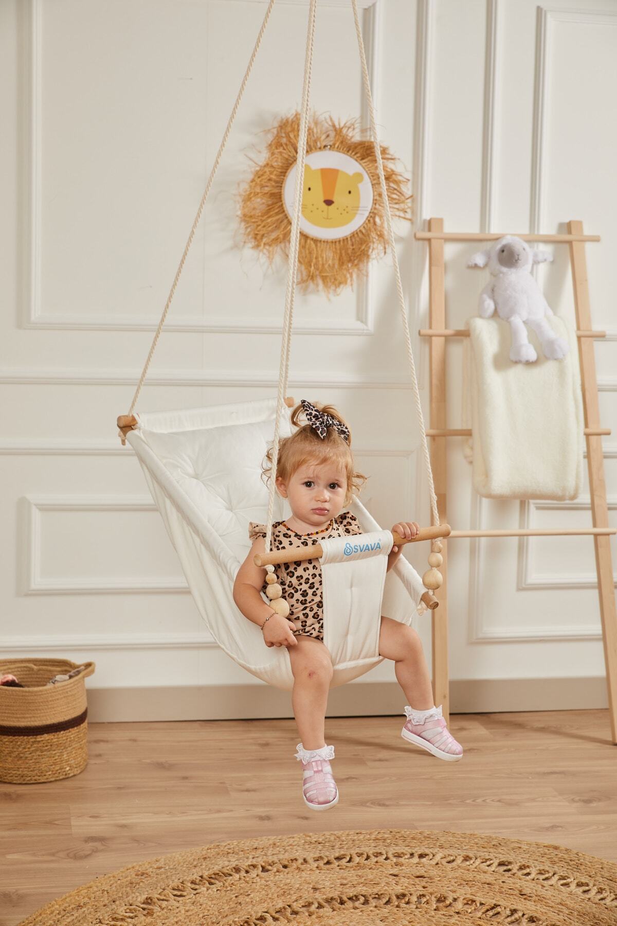 Svava Rüya Ahşap Bebek Hamak Salıncak - %100 Pamuk Ev Tipi Tavan Salıncağı (ham Kumaş) fotoğrafı 3 (önizleme)