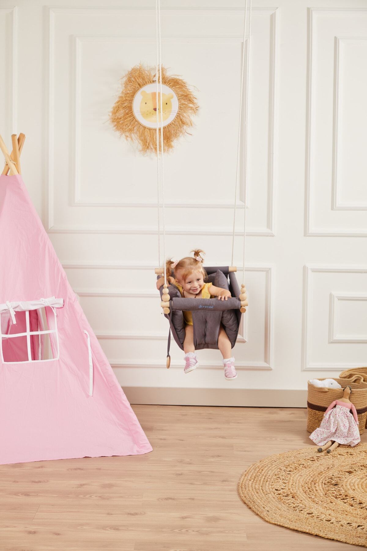 Svava Konfor Ahşap Bebek Salıncak, Tavana Asılan Çocuk Salıncağı (GRİ) fotoğrafı 5 (önizleme)