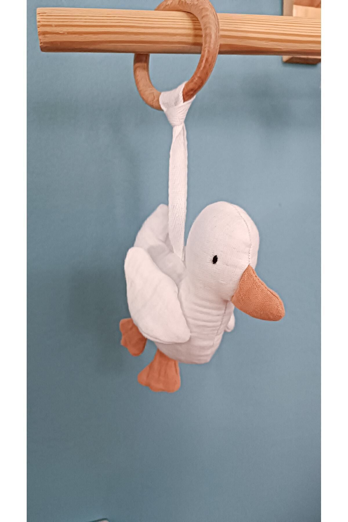 O&G Collection Sevimli Ördek %100 Pamuklu Organik Multi Müslin Ahşap Diş Kaşıyıcı / Bebek Odası Dekor / Oyuncak fotoğrafı 4 (önizleme)