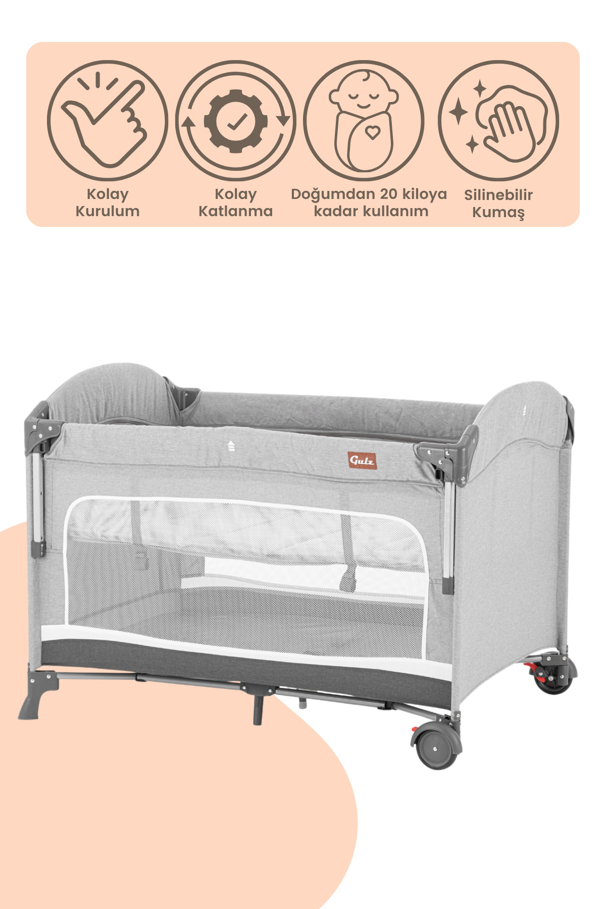 Gulz Omega Anne Yanı Sallanır Cibinlikli Park Yatak Oyun Parkı Bebek Beşik 70x110 cm fotoğrafı 5 (önizleme)