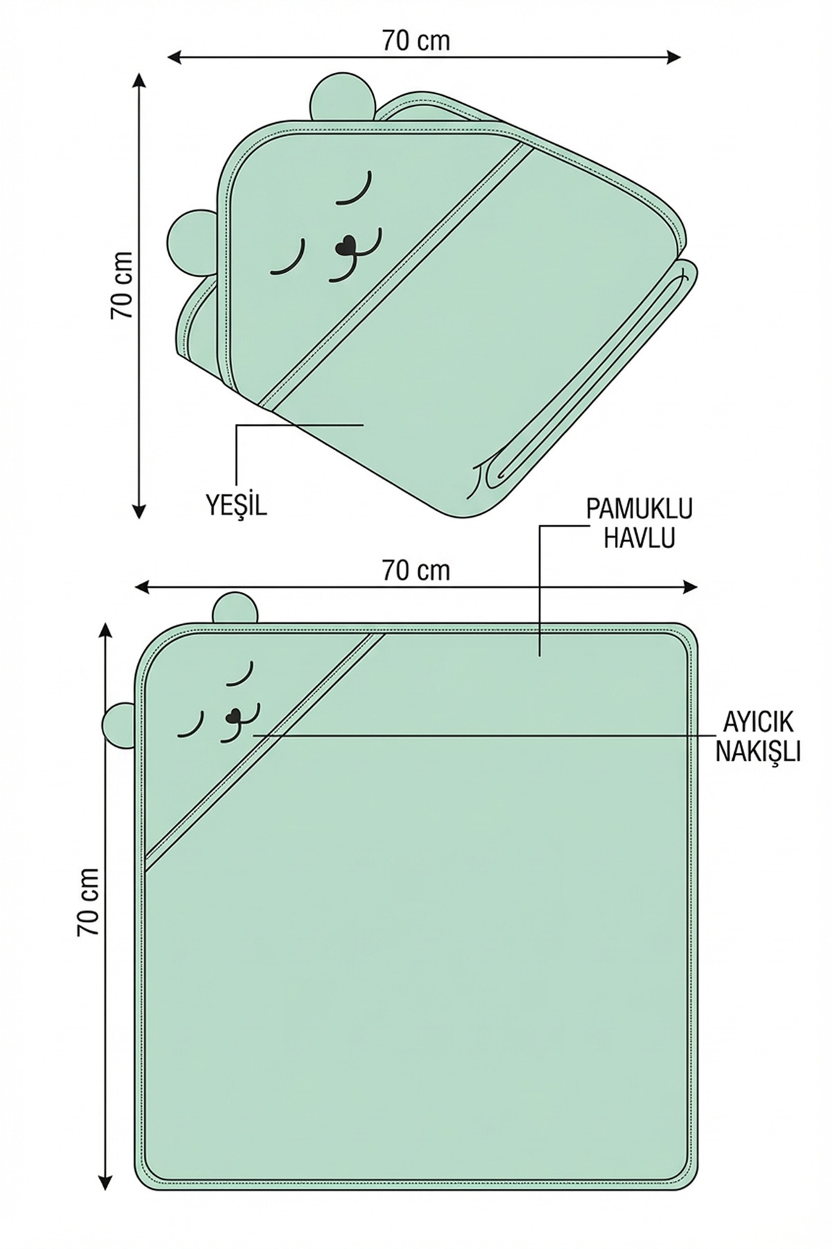 Baby Class %100 Pamuk Ayıcık Nakışlı Bebek Havlu Kundak 70x70 Cm Kese Lovely Bear fotoğrafı 2 (önizleme)