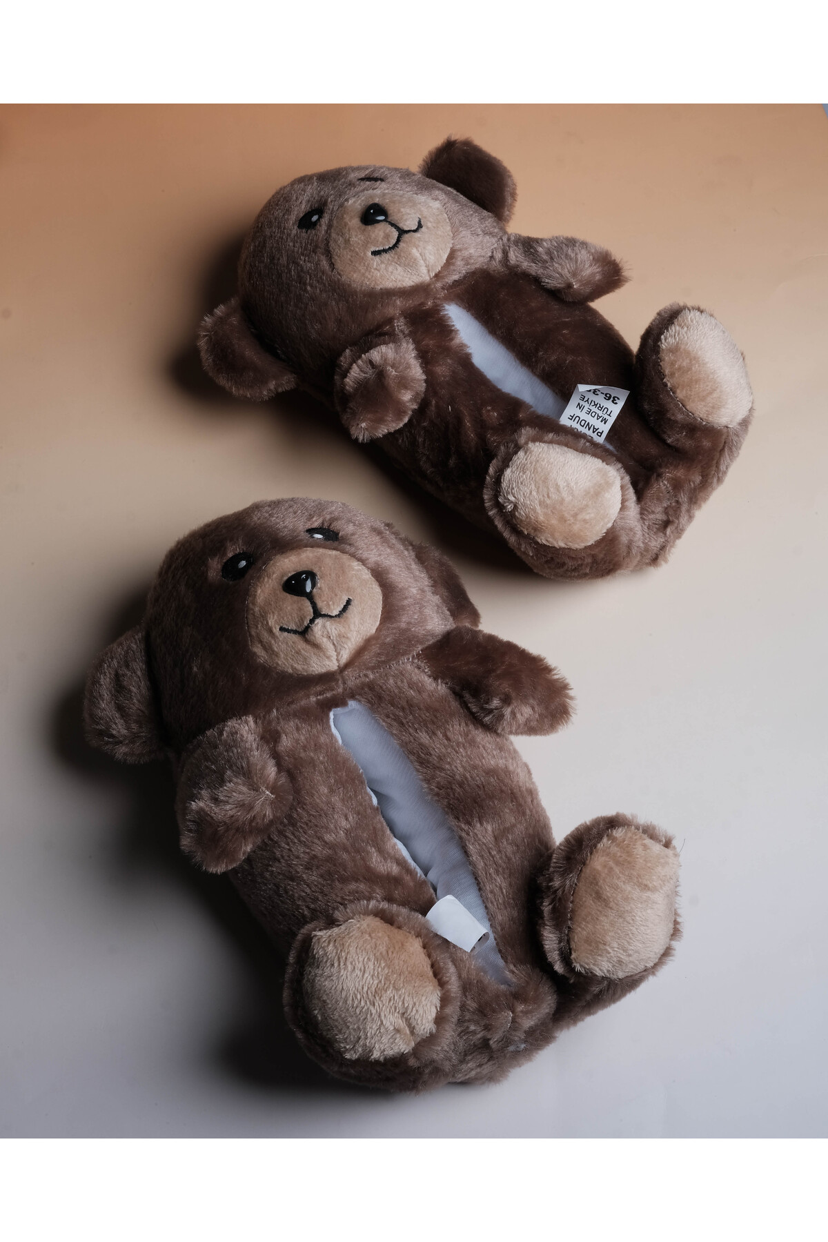ZERA TREND Zera Ayıcık Figürlü Rahat, Konforlu Kahverengi Peluş Ev Botu Panduf görsel 3