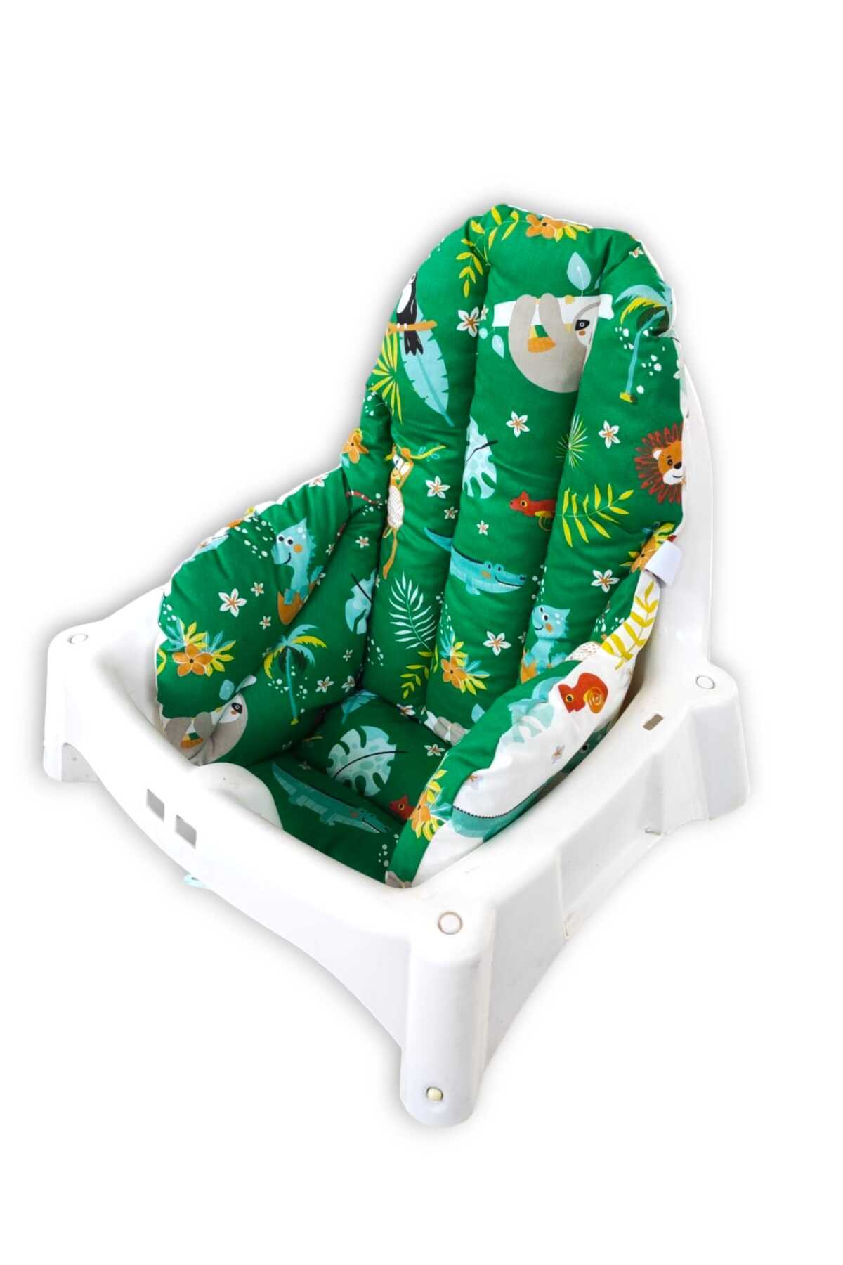 Bebek Özel %100 Pamuklu Bebek Çocuk Mama Sandalyesi Minderi Yeşil Orman Desenli Yıldızlı Antilop fotoğrafı 3 (önizleme)