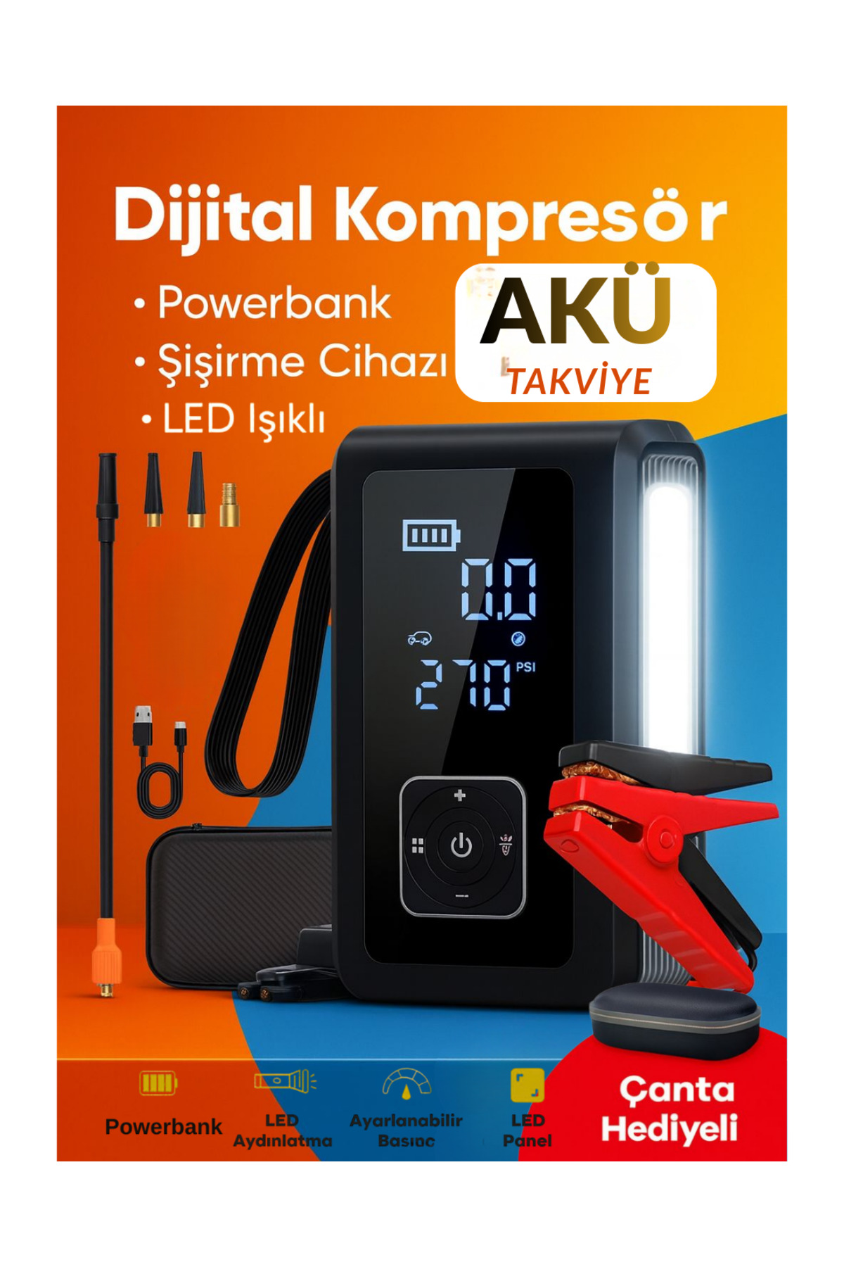 Akü Takviye cihazı taşınabilir Araç Motosiklet,Top vs Şişirme Pompası Hava Kompresörü