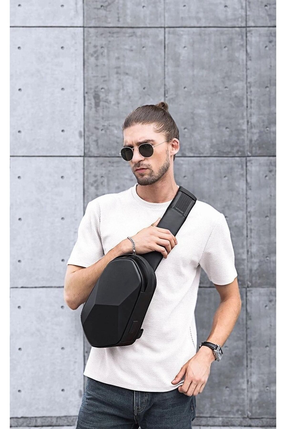 Newish  Erkek Vegan Deri Çapraz Askılı Omuz Ve Bel Çantası - Siyah - Görsel 8