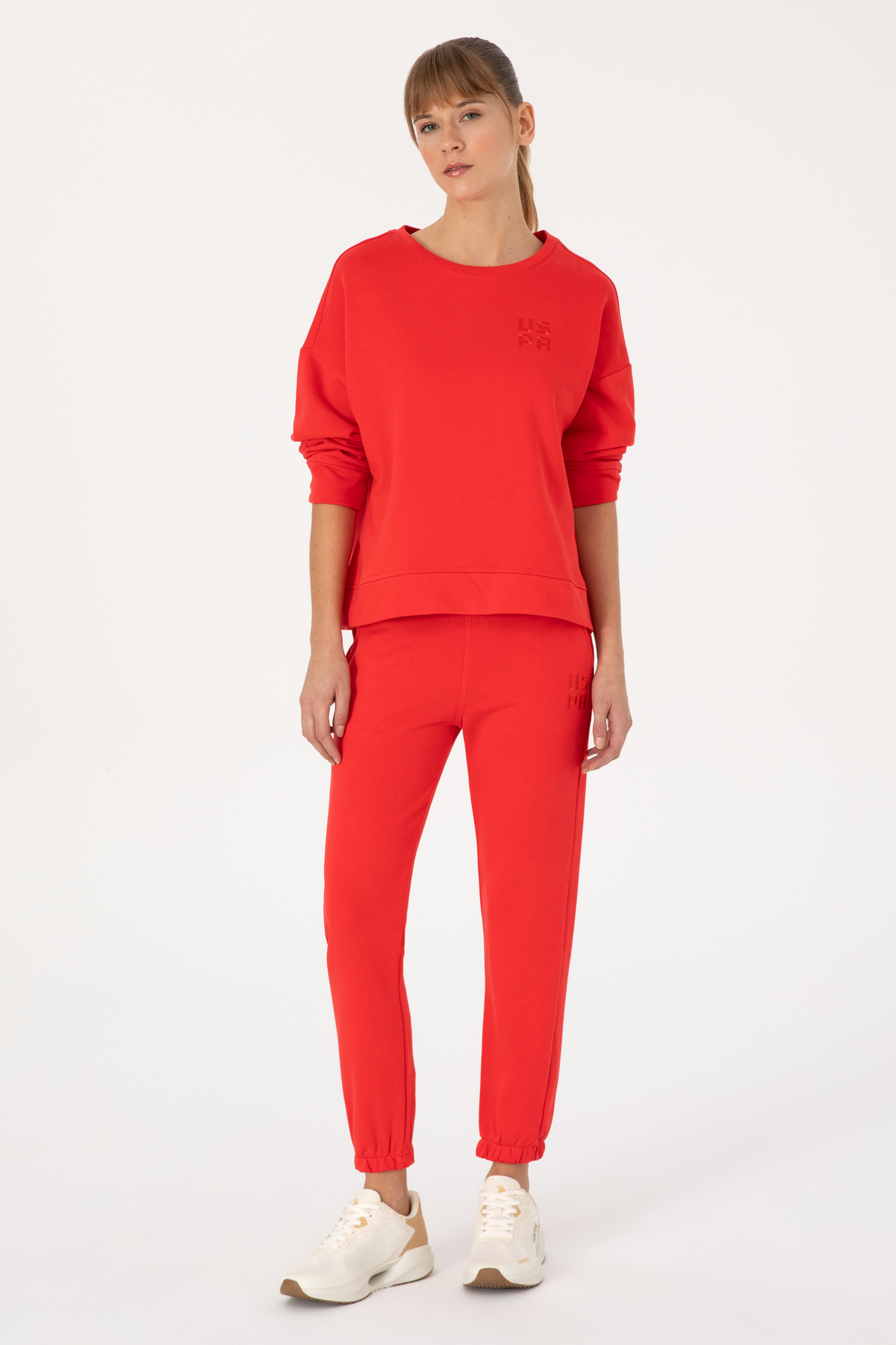 U.S. Polo Assn.  Kadın Kırmızı Bisiklet Yaka Basic Sweatshırt 50313565-VR030 - Görsel 4