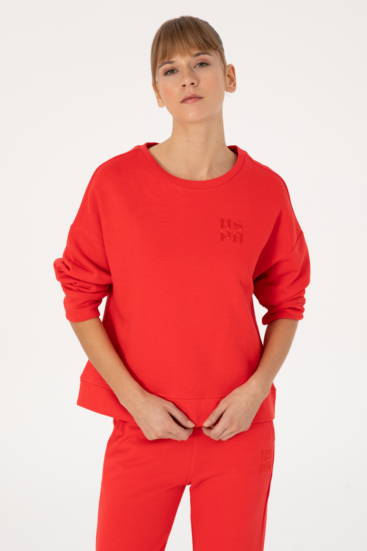 U.S. Polo Assn.  Kadın Kırmızı Bisiklet Yaka Basic Sweatshırt 50313565-VR030