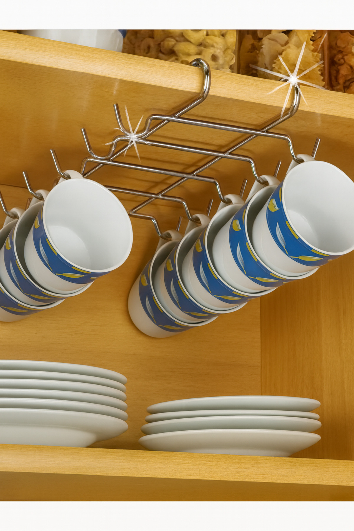 Alper Banyo Хромирана метална стойка с 10 куки за чаши и чаши Стойка с куки з...