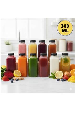 Open Home Concept 10 Adet 300 ml Smoothie Detoks Şişesi Şeffaf Plastik Sızdır...